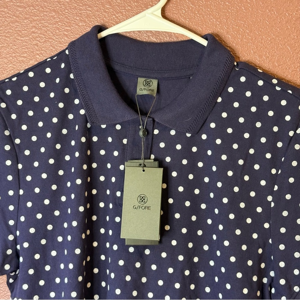 G/FORE Navy and White Polka Dot Polo Women’s Large - Picture 2 of 7